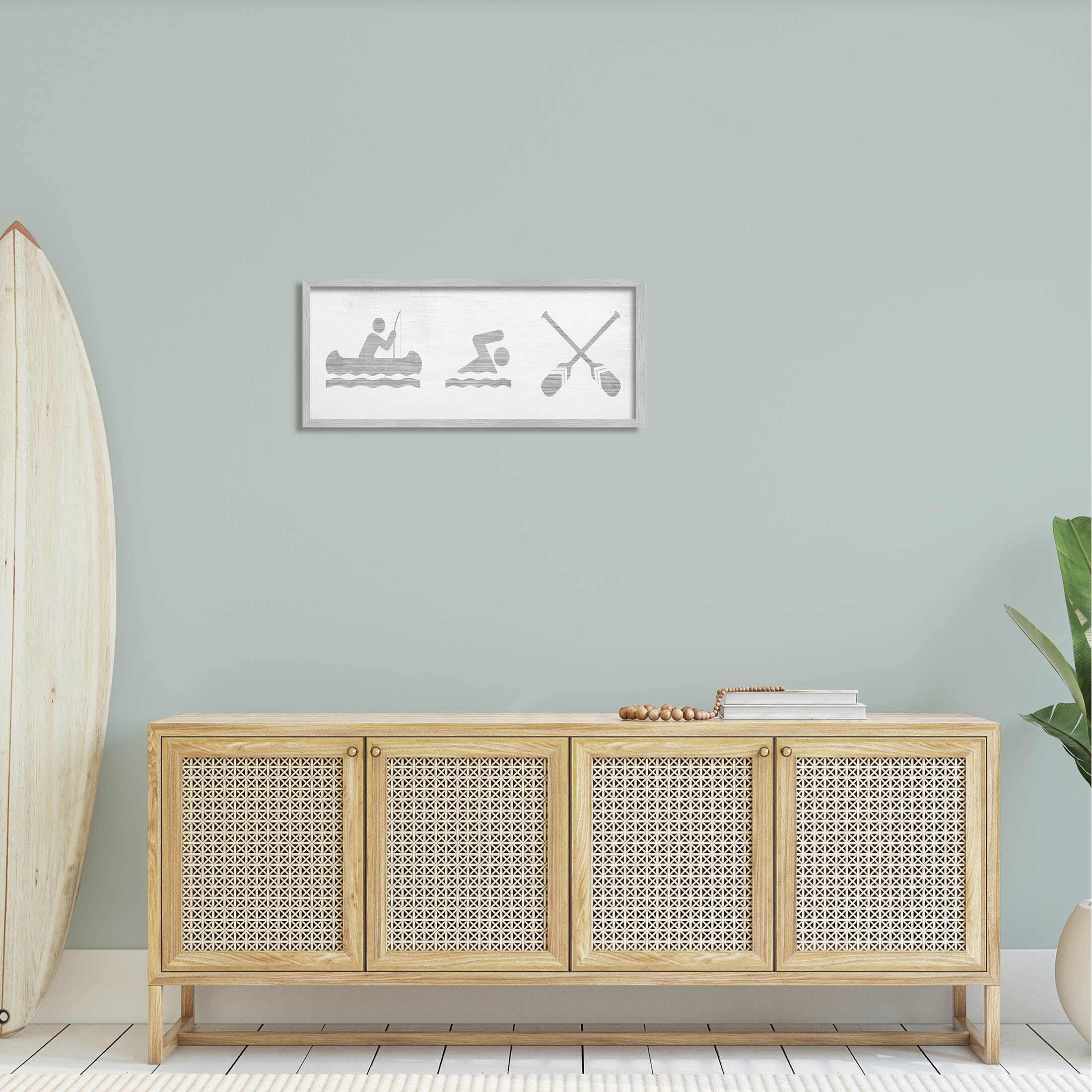 Canoe Swimming Lake Sign Typography Graphic Art Gray Framed Art Print Wall Art