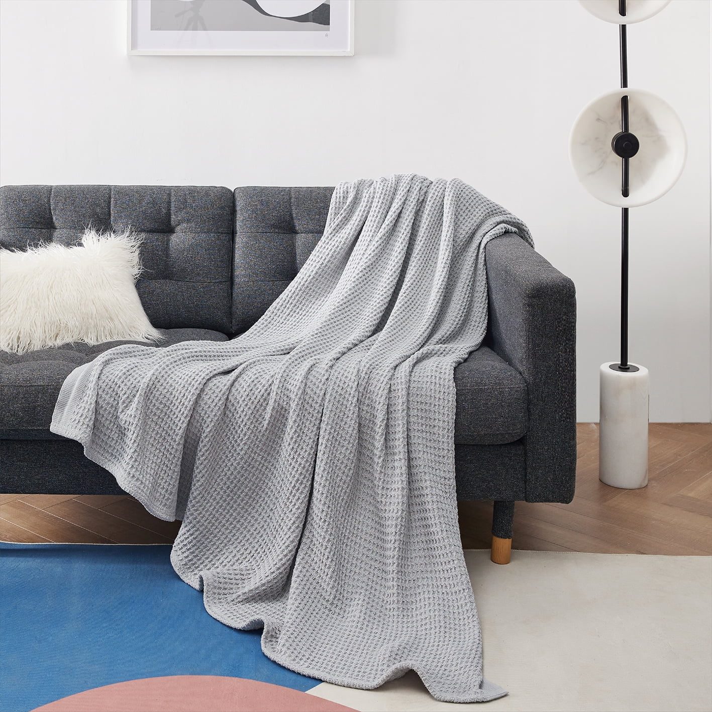 Bedsure 100 Cotton Blankets Queen Grey Waffle Weave Blankets for All Seasons, 90x90 inches