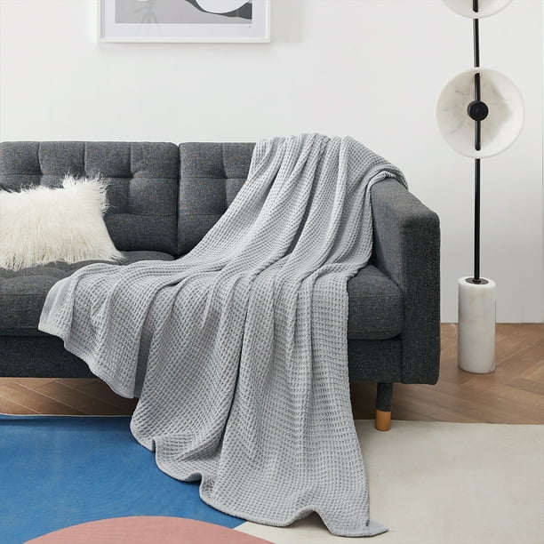 Bedsure 100 Cotton Blankets Queen Grey Waffle Weave Blankets for All Seasons, 90x90 inches