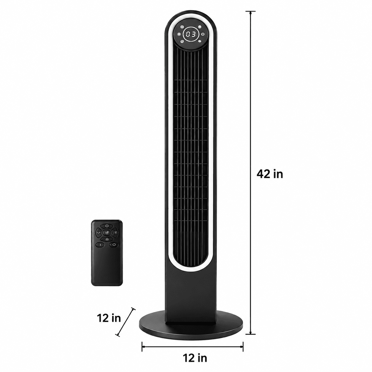 Alvantor 42-Inch Tower Fan, 4 Speeds, 3 Modes, 150° Oscillation, Remote Control, 9-Hour Timer, Black