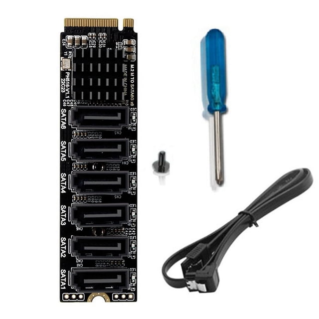 4X M.2 MKEY PCI-E Riser Card M.2 NVME to SATA3.0 PCIE to 6Gpbsx6-Port Expansion Card ASM1166 Support PM Function,Black