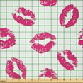 thumbnail image 2 of Ambesonne Kiss Fabric by the Yard Microfiber, Vibrant Colored Lipstick, 5 Yards, Fuchsia White, 2 of 2