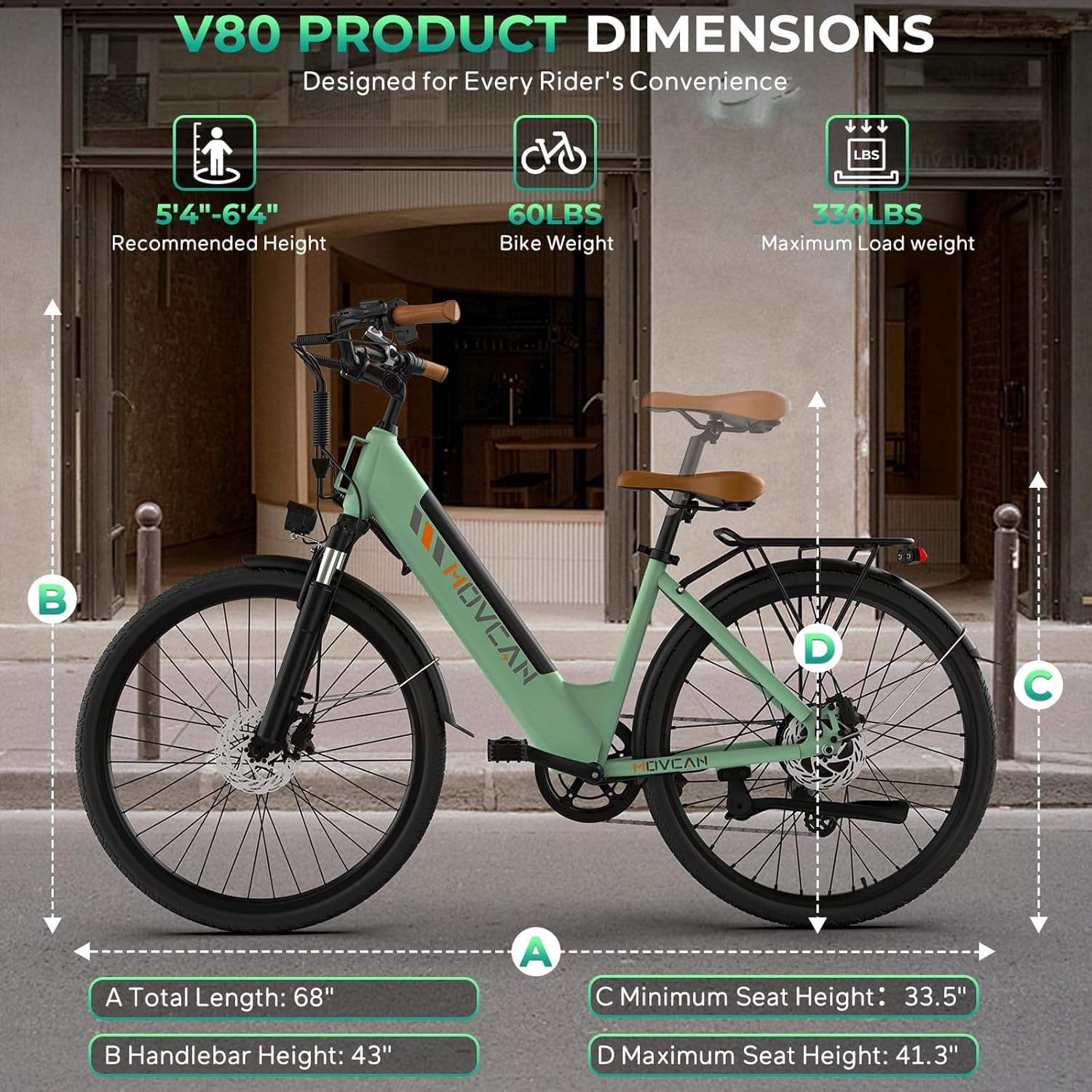 26" Commuter Electric Bike for Adults, 28 MPH Adult Electric Bicycles with New Shock Absorption, 1000W Motor, 48V 13Ah, Unisex, UL 2849 Certified, Green