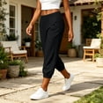 thumbnail image 7 of ThriftyPlait Cotton Linen Capri Pants for Women Elastic Waist Lightweight Capri Joggers Slim Fit Athletic Trousers Casual Loose Fit Sporty Sweatpants, 7 of 7