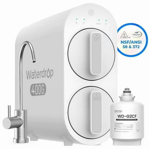 Waterdrop G2 Tankless Reverse Osmosis System, 7-Stage Under Sink Water Filter, 400 GPD, 1:1 Pure to Drain Ratio, Reduces TDS, FCC Certified, USA Technology, Includes 1 Filter