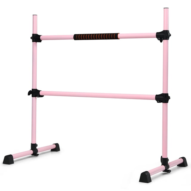 Gymax Barre de Ballet Autoportante Réglable Double Étirement Barre de Danse Rose