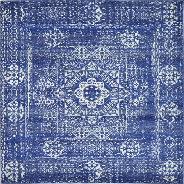 Unique Loom Tapis Classique 8' 4 x 8' 4 Carrés Bleu Royal/ivoire