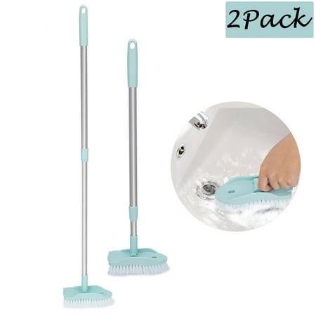 

2 Sets Long Handle Floor Scrub Brush - 34.3 Extendable Long Lightweight Handle Detachable Stiff Bristles Scrub Brush for Cleaning Bathtub Shower Bathroom(Blue)