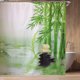 thumbnail image 2 of Cortina de baño de ducha de poliéster impermeable con patrón de bambú con 12 ganchos, 2 of 8