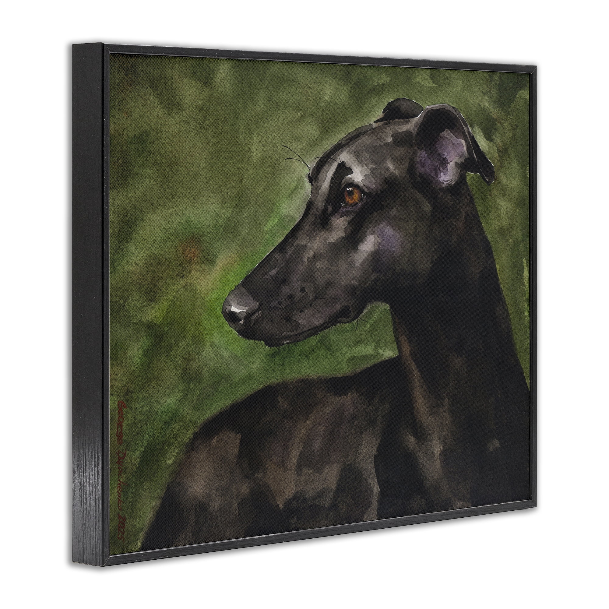 Stupell Industries Black Greyhound Portrait Black Framed Giclee Art, design by George Dyachenko