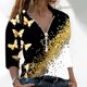 thumbnail image 2 of Blusa informal con cuello en V y manga larga con estampado de mariposa y cremallera para mujer Pompotops  gfhjh5281, 2 of 5