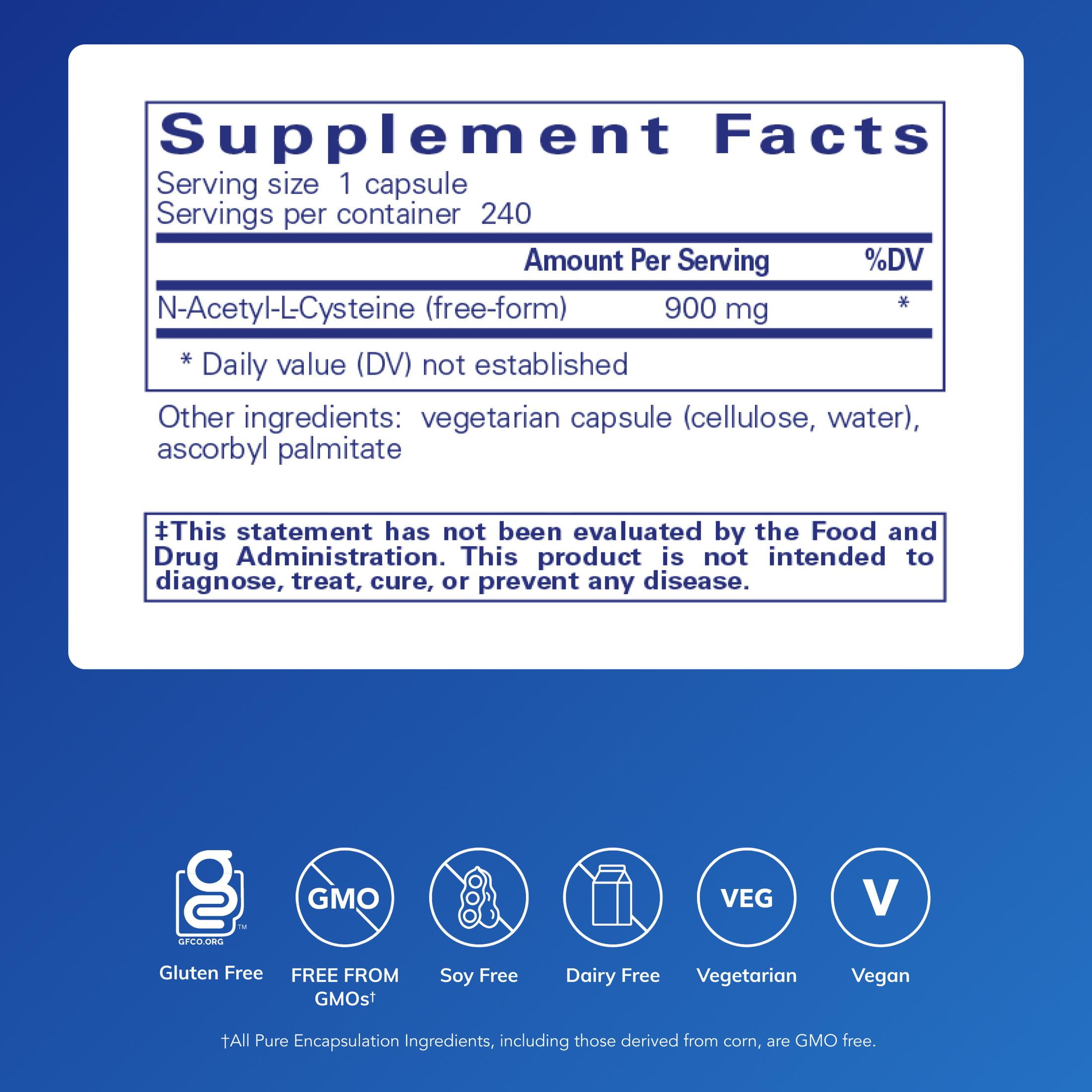 Pure Encapsulations NAC 900 mg - N-Acetyl Cysteine Amino Acid Supplement for Lung & Immune Support, Liver & Antioxidants* - 240 Capsules