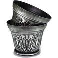 thumbnail image 3 of Large Medieval Plastic Flowerpots, Set of 2 Planter and 2 Saucers (4 Pieces) for Garden Patio Office Ornaments Home Decor Long Lasting Reusable Light Weight, 3 of 4
