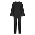 thumbnail image 5 of Oversized Linen Sets for Women 2 Piece Outfits Long Sleeve High Low Hem Plus Size Top and Wide Leg Pants Suits (3X-Large, Black), 5 of 5
