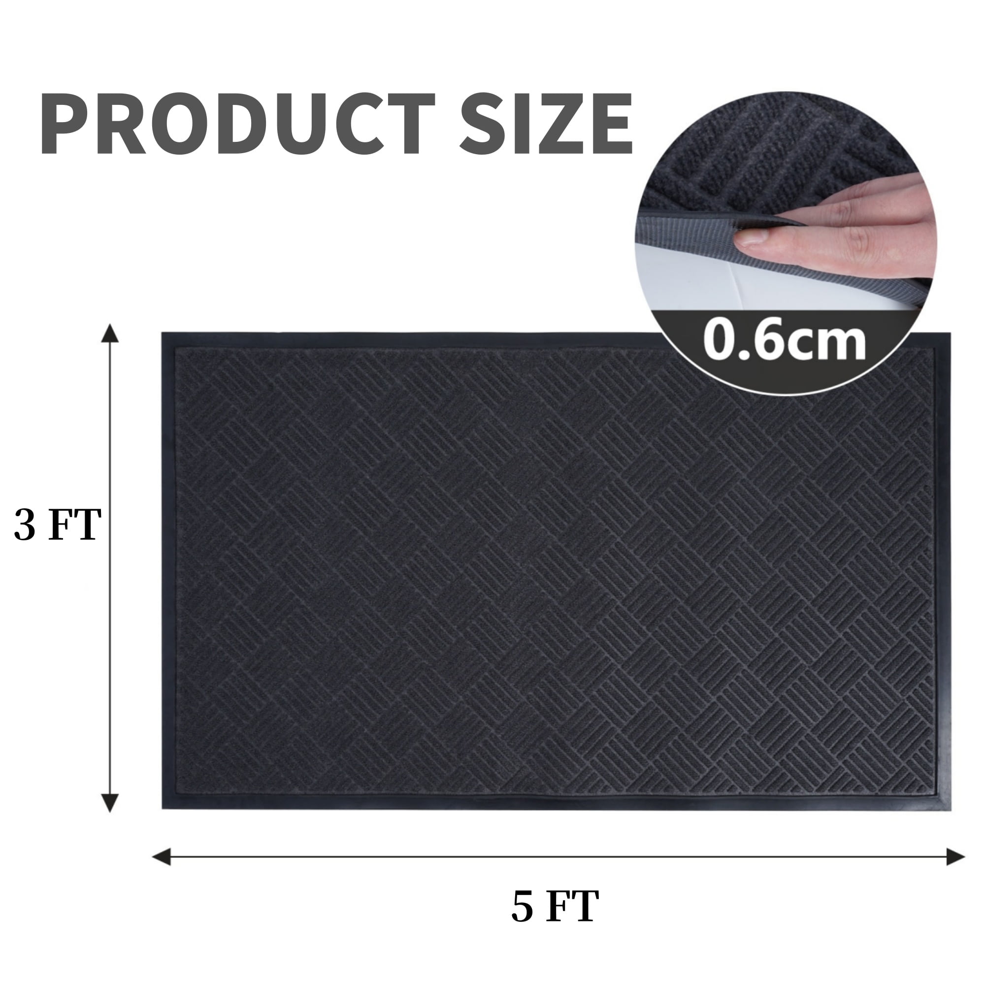 OVYEOFR Entrance Door Mat, 3' x 5' Crosshatch Texture Doormat with Rubber Backing, Indoor/Outdoor, Gray