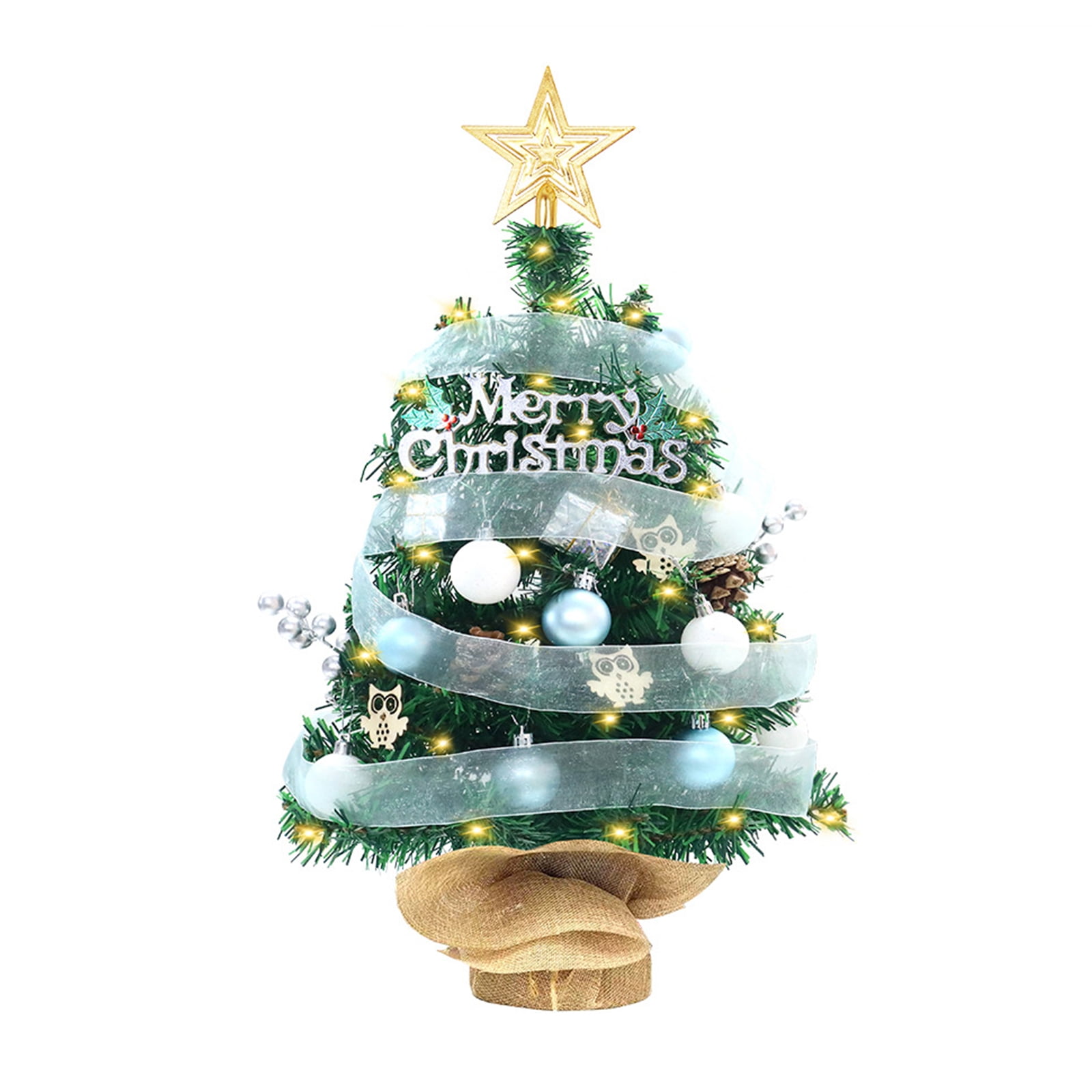 Mini Desktop Christmas Tree with Lights Artificial Green Xmas Tree