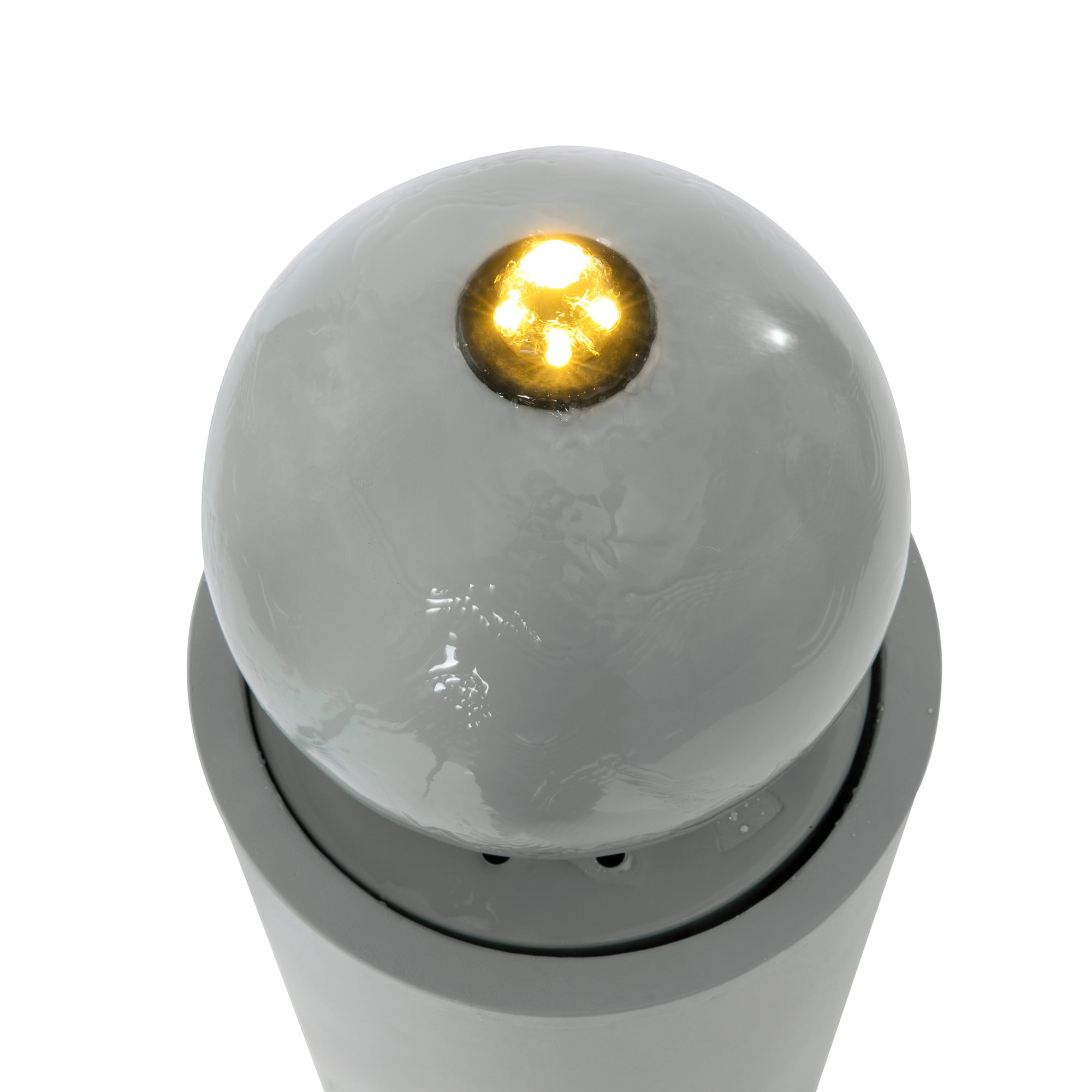 Mintazer 34.2"H Floral Cutout Cylinder Sphere Top Outdoor Fountain, Weatherproof Metal Water Feature with Dual Warm LED Lights & Silent Recirculating Pump for Patio Garden Backyard Decor, Gray