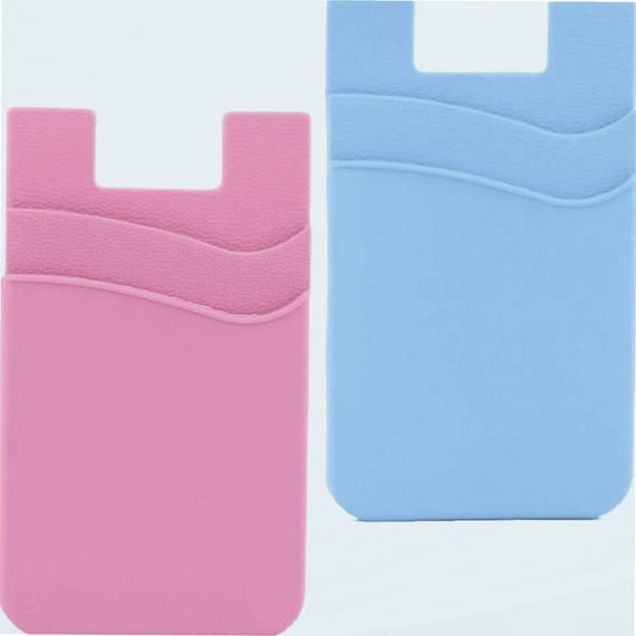 2Pack Phone Wallet,Silicone Credit Card Holder Stick on Double Pocket for Back of Cell Phone case-Sky Blue,Pink