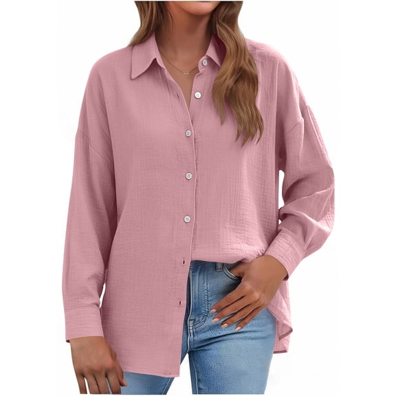 Fewfanhot Women's Clothing Button Down Cotton Dress Shirts Collared Long Sleeve Blouse Tops