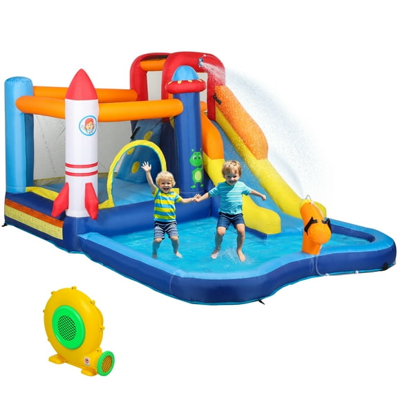 Qaba 5 in 1 Bounce House, Inflatable Bouncy Castle for Kids w/ 550W Blower