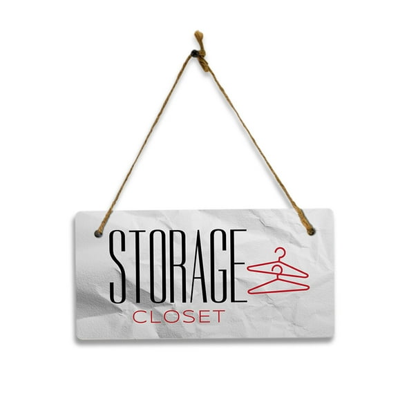 Storage Closet (Crumpled Paper) 5x10 Hanging Plus Wall or Door Sign | Rustic Twine | Range of Vibrant Decor Styles | Room Signs For Home and Business