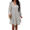 thumbnail image 1 of ZAXARRA Robe d'Été Rétro Imprimé Manches Longues V-Cou en Vrac Taille Haute Mini-Robe avec Poches, 1 of 7