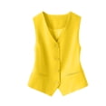thumbnail image 6 of Women Solid Color V Neck Sleeveless Suit Vest, Button Front Casual Waistcoat Fashion Layering Outerwear for Spring Summer Autumn Daily Wear Yellow, 6 of 6