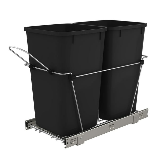 Rev-A-Shelf Double Pull Out Trash Can 27 Qt for Kitchen, Black, RV-15KD-18C S