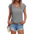 thumbnail image 2 of KLHDSF Womens Summer Tops Soft V Neck Short Sleeve Tee Summer Casual Stretchy Daily Basic Top Gray L, 2 of 6