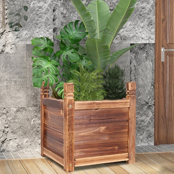 Wood Planter Box Outdoor Garden Square Planter Flowers Box Raised Bed