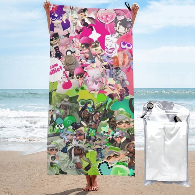 Toalla de playa Splatoon, suave, de secado rápido, resistente a la arena, para natación, piscina, yoga, gimnasio, camping, toallas de baño ligeras, regalo para niños, niñas, niños y adultos, 31,5 x