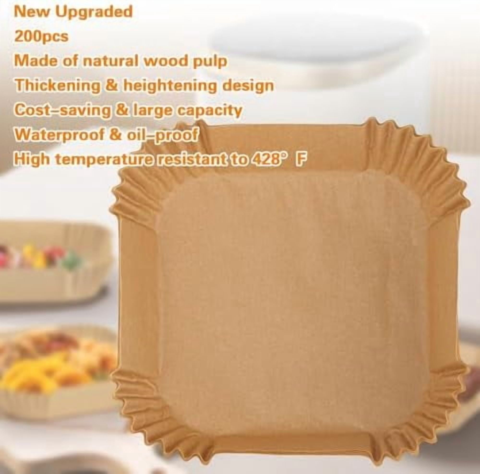 200Pcs Air Fryer Paper Liners, 8 Inch Square Disposable Paper Liner, Non-stick Parchment Paper for Frying Baking Roasting Microwave Oven