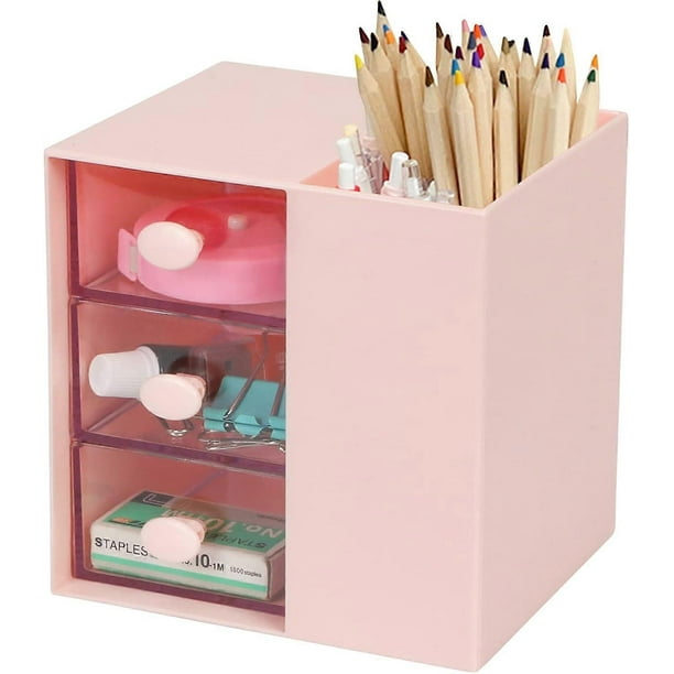 Desk Pencil Pen Holder , Office Desk Organizers Desktop Storage Pen Organizers with 3 Independent Drawers