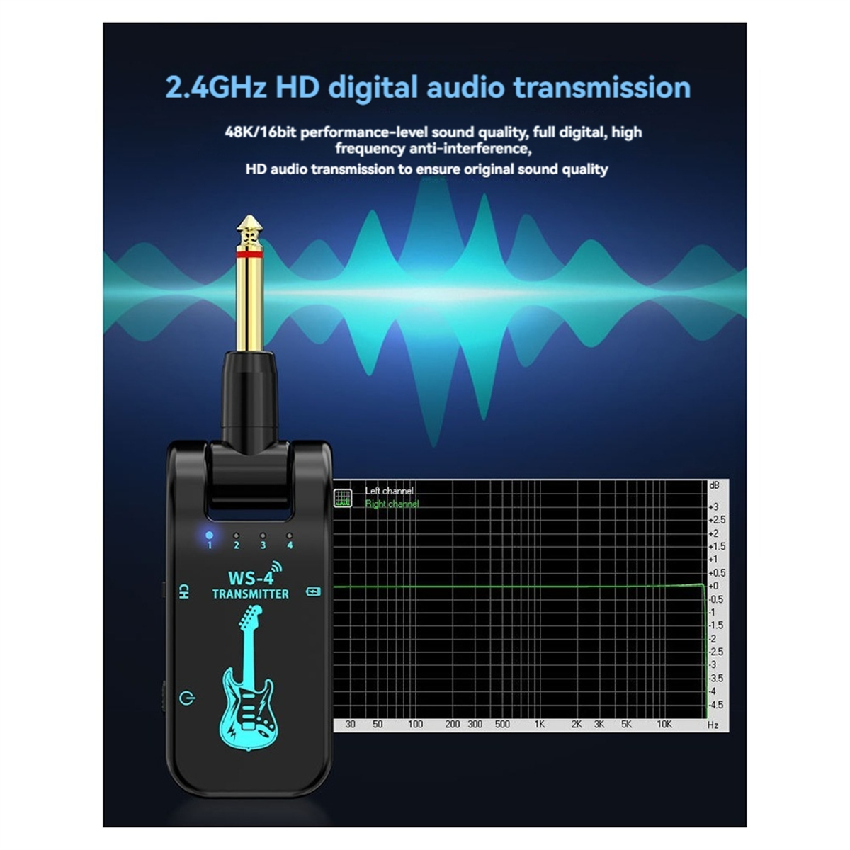 2.4G WS-4 Wireless Guitar System Transmitter Receiver for Electric Bass 48K/16bit Real-Time Transmission