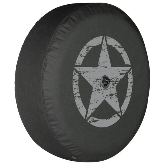 Boomerang - 32" Soft JL Tire Cover for Jeep JL Wrangler (w/ back-up camera) (2018-2020) - Sport & Sahara - Distressed Star - Silver Print