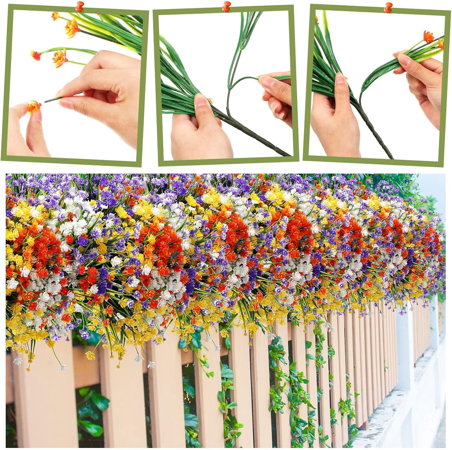 40 Bundles Outdoor Artificial Flowers UV Resistant Artificial Plants Bulk for Outside Faux Flowers Plastic Fake Plants Outdoors Summer Fall Decoration Shrubs Garden Porch Window Box Decor (Purple Red)