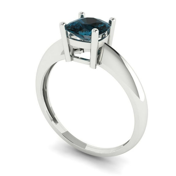 1.5 ct Cushion Cut Natural London Blue Topaz Solitaire Engagement Ring for Women in 18K White Gold