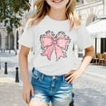 thumbnail image 2 of Shirts for Girls 8-10 Bow Print Short Sleeve Crewneck Graphic Tees Lightweight Vacation Tops Child Clothes,A-White,120(4-5 Years), 2 of 4