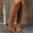 thumbnail image 6 of Domuza Round Toe Suede Knee High Fall Boots for Women,Fall Winter Fasion Tall Long High Heel Chunky Block Boots with Side Zipper, Khaki 7（EU-38）, 6 of 9