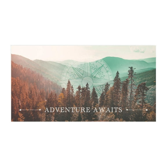 Adventure Awaits Compass Green Mountains 20 x 10 Wood Wall Sign Plaque