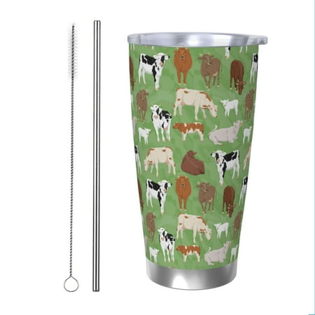 

Zeuib Cows And Calves Printed 20oz Stainless Steel Insulated Car Cup Stainless Steel Thermal Cup Vacuum Insulated Leak-proof Travel Mug Cup-Straw Two-piece Set