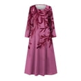 thumbnail image 4 of Summer Savings Clearance! pstuiky Dresses for Women, Women Cotton and Linen Dress Long Sleeve Crew Neck Dress Printed Dress and Ankle Dress Casual Holiday Dress with Pockets Leisure Hot Pink XL, 4 of 5