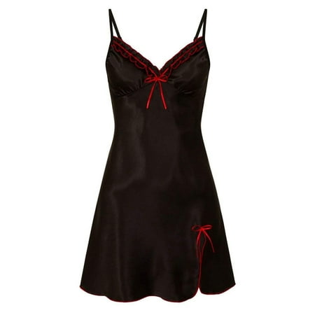 KVMeteor Womens Sleepwear Sexy Intimate Lingerie Chemise Satin Slip Silk Nightgown