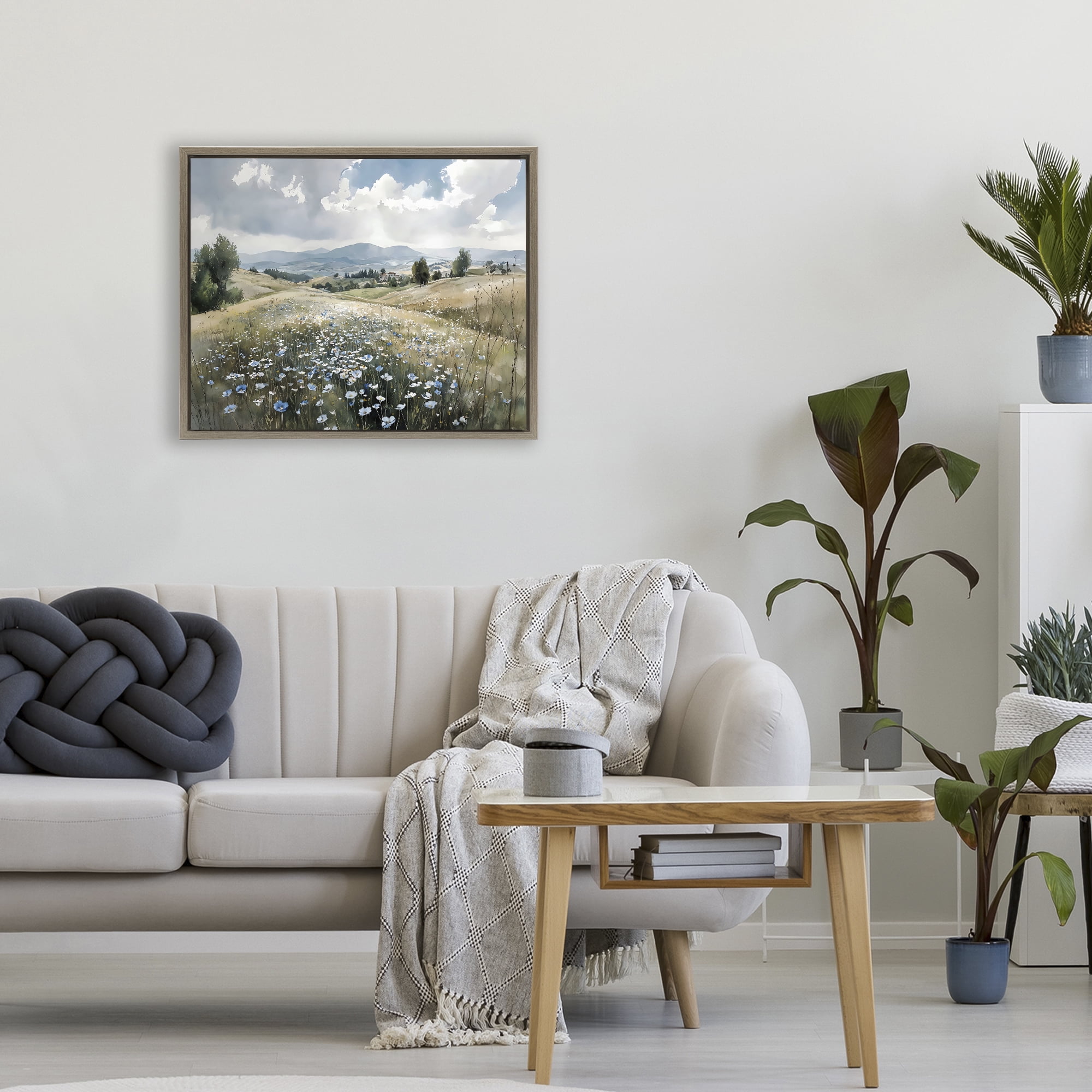 Stupell Industries Poppy Blues Across Meadow Brown Framed Floater Canvas Wall Art, design by Franklyn Gregory