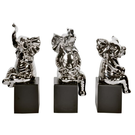 AFD Home Mirrored Chrome Elephants Set of 3 on Bases