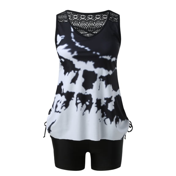 Vedolay Women'S Swimsuits Women Plus Size Two Piece Bikini Swimsuit High Waisted Bottom Ruched Lace Up Bathing Suit,Black S