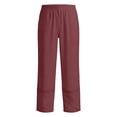 thumbnail image 2 of Costeam Womens Capri Pants Cotton Linen Blend Wide Leg with Side Pockets Mid Rise Relaxed Waist Lace Embroidery Split Cuff Cropped Trousers Lightweight Breathable Soft Casual Summer Bottoms, 2 of 7