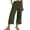 Army Green, variant on Women's Linen Solid Color Capri Pants, High Waist Wide Leg Casual Pants with Side Slit Pockets for Daily Wear