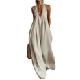 thumbnail image 2 of Womens Boho Halter Jumpsuit Lace Trim Deep V Neck Sleeveless Backless Summer Flowy Beach Casual Wide Leg Long Jumpsuit M, 2 of 5