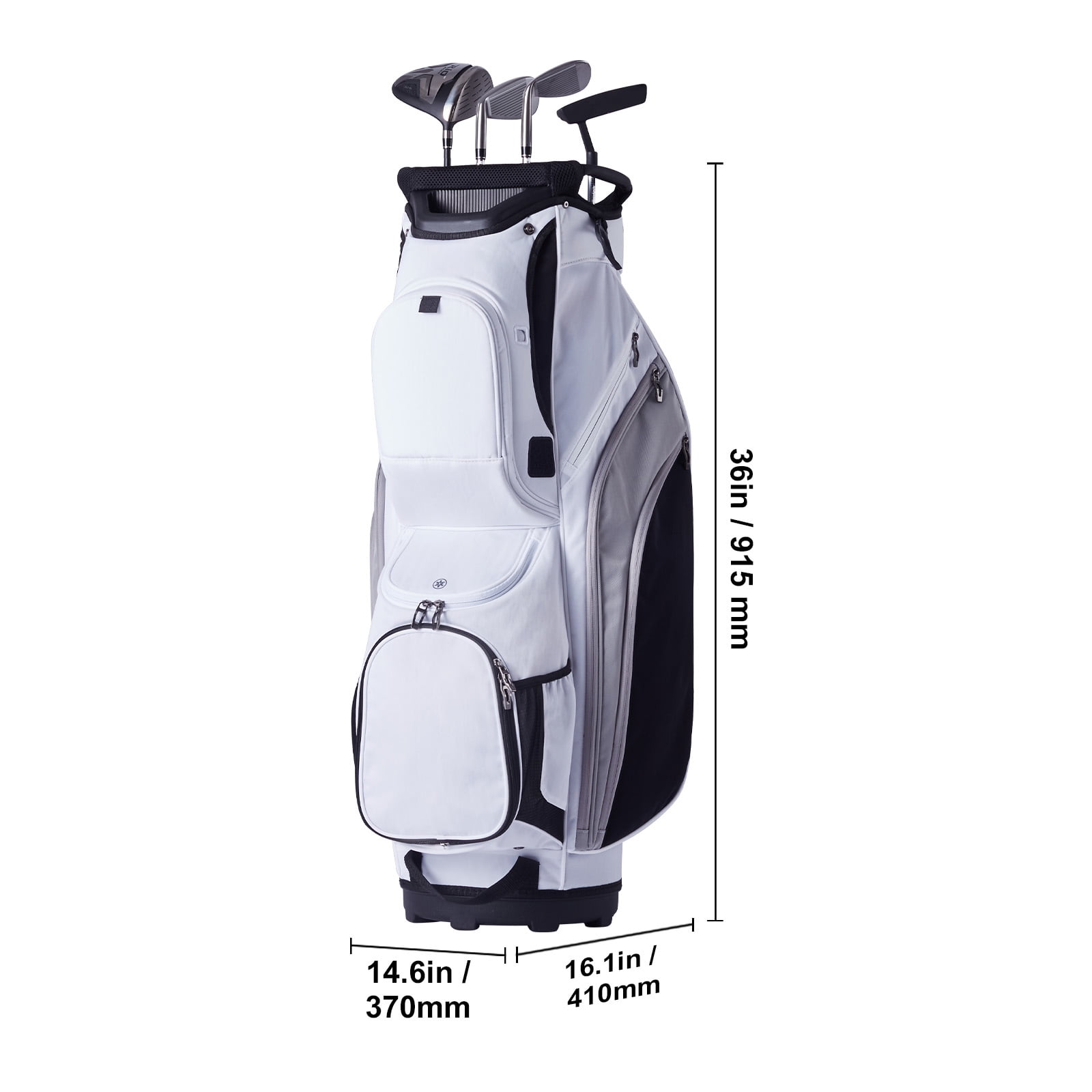 KFFKFF Golf Equipment Bag, 14 Section Divider, 36”, 13 Compartments, Superior Nylon Material, Robust Golf Bag with Grips, Dust Protector, Removable Straps, Suitable for All, White Color Scheme